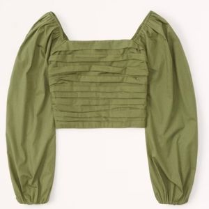 Abercrombie Ruched Long Sleeve Green Top Puff Sleeve XS